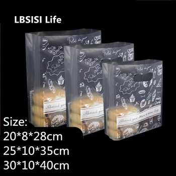

LBSISI Life 50pcs Frosted Plastic Handle Bag For Bread Toast Cookie Candy Disposible Take Away Gift Bags
