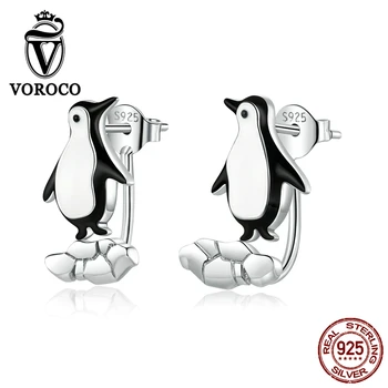 

VOROCO BNE348 Environmental Theme 925 Sterling Silver Penguin in the Calving Enamel Hypoallergenic Stud Earrings Women Jewelry