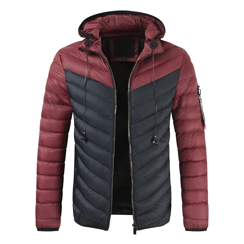 red-black splicing Зимний стиль мужской хлопковый костюм цветной Полосатый Молодежный с наушниками хлопковый костюм со съемной крышкой - Цвет: red-black splicing