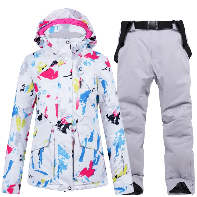 Новые лыжные костюмы, зимняя куртка и штаны, женские лыжные комплекты, теплые водонепроницаемые ветрозащитные комплекты для сноубординга, зимняя уличная одежда clouthes - Цвет: Sets 1