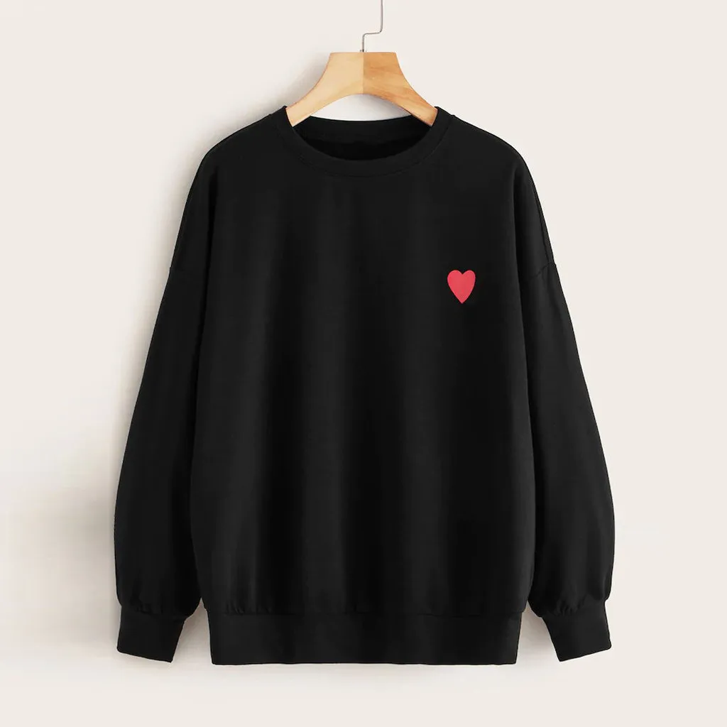 Hoodies Women Autumn 2019 heart print Long Sleeve o-neck Harajuku Streetwear Hoodie Hoodies And Sweatshirts Women Pullovers