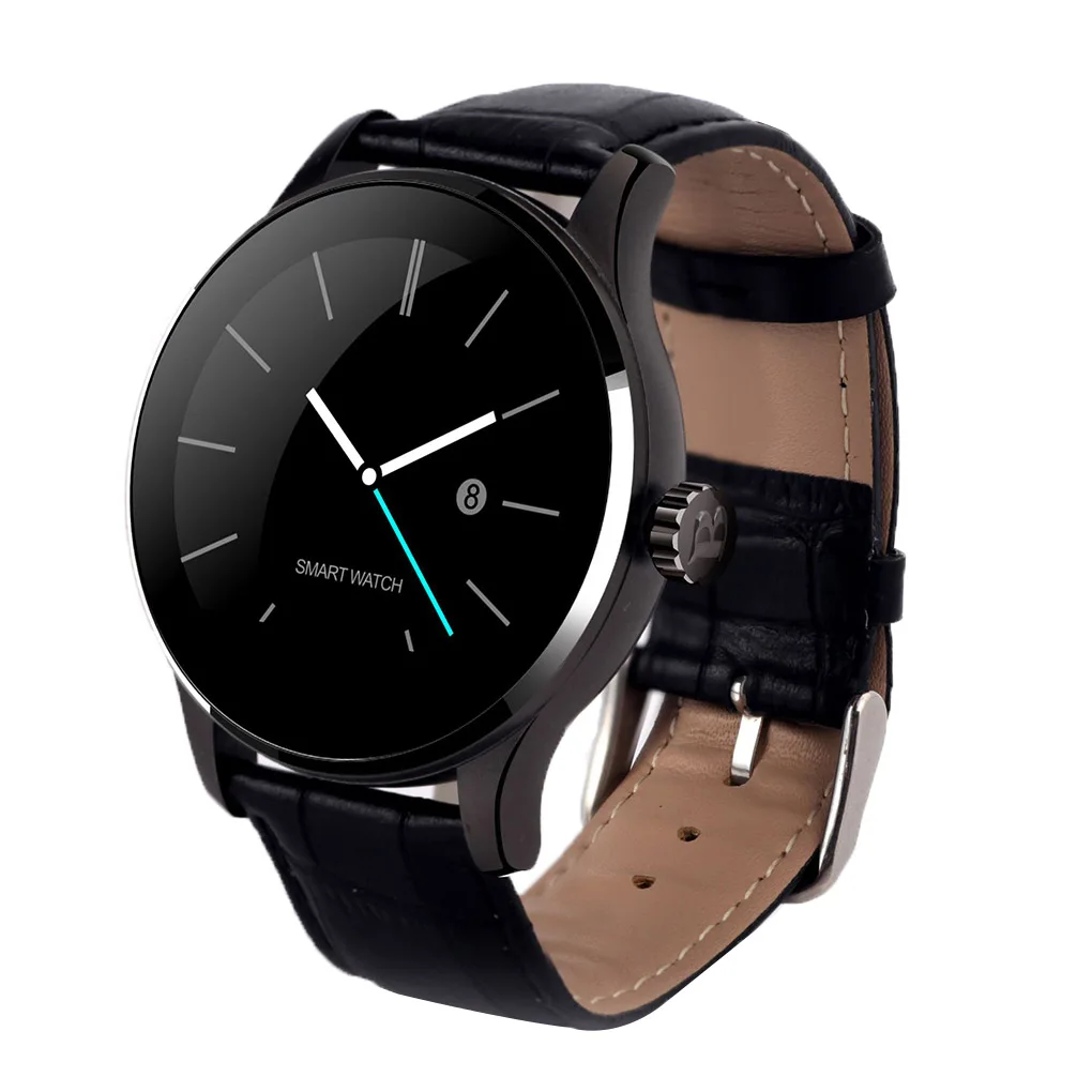 black leather watch K88H Bluetooth Смарт часы монитор сердечного ритма фитнес трекер Smartwatch PK L5 DT98 - Цвет: black leather watch