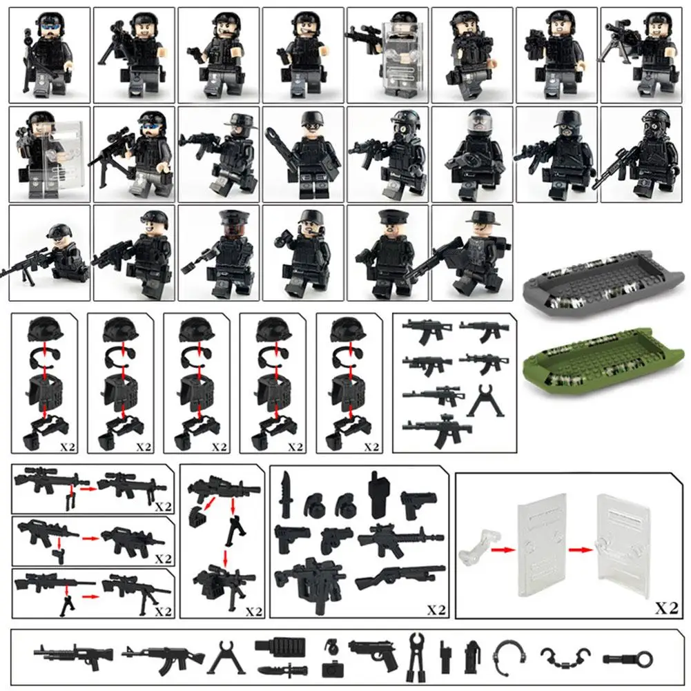 

LegoINGlys Military Swat Weapon Building Blocks Guns SWAT Soldier Series Army Accessories Assault boat Brick Toys for Children's