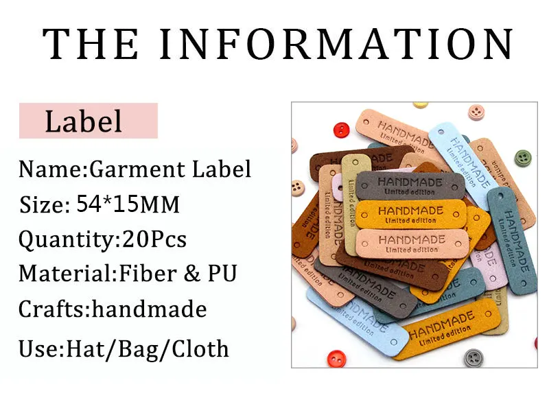 Description Picture 2 of item20Pcs Handmade Label For Clothes "Limited Edition" Hand Made Tag Fiber Leather Label DIY Hats Bags Sew Accessories 54*15MM