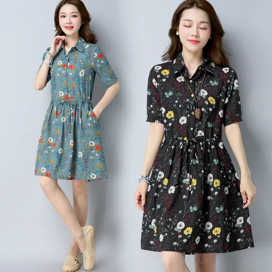 Half Sleeve Turn Down Collar Lace Up Mini Dress for Women Robe Femme New Summer Japaness Style Mori Girl Cotton Linen Dress