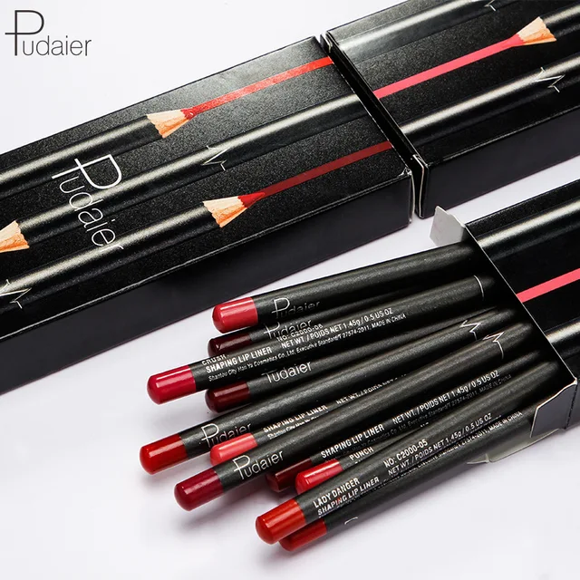 Pudaier12 color Lip Liner Waterproof Durable Decolorization Nude Lip Gloss Matte Lipliner Lipstick Pen Hot Selling
