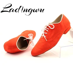 Ladingwu New Modern Men's Soft Bottom Ballroom Dance Shoes Red suede Men Latin Dance Shoes Modern Latin Dance Shoes