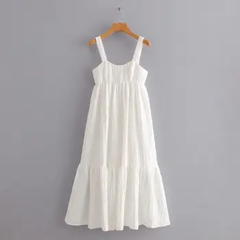 

New 2020 women spaghetti strap texture white midi dress female back zipper casual loose sling vestidos chic brand dresses DS3647