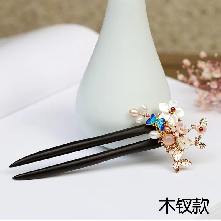 Hairpin Винтажный Жемчужный Розовый цветок ручной работы заколка для волос аксессуары для волос головной убор вверх волосы для кимоно ханьфу, косплей - Цвет: Hairpin