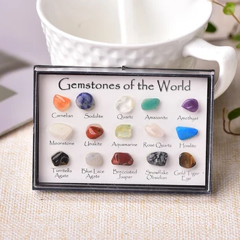 

1set Natural Crystal Stone 15 in 1 Rock Mineral Specimen Teaching specimens Jaspery Gift Box Healing Stone Gifts for Children