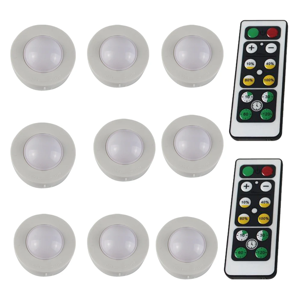 2Remote 9Lamp Круглый беспроводной светодиодный светильник с регулируемой яркостью и батареей, Ночной светильник с пультом дистанционного управления, шкаф для детской комнаты, защита глаз - Цвет: 2Remote 9Lamp