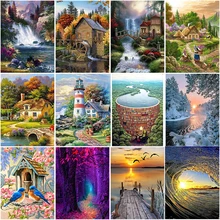 

DIY 5D Diamond Painting House Cross Stitch Landscape Tree Diamond Embroidery Full Round Square Drill Mosaic Art Home Decor Gift