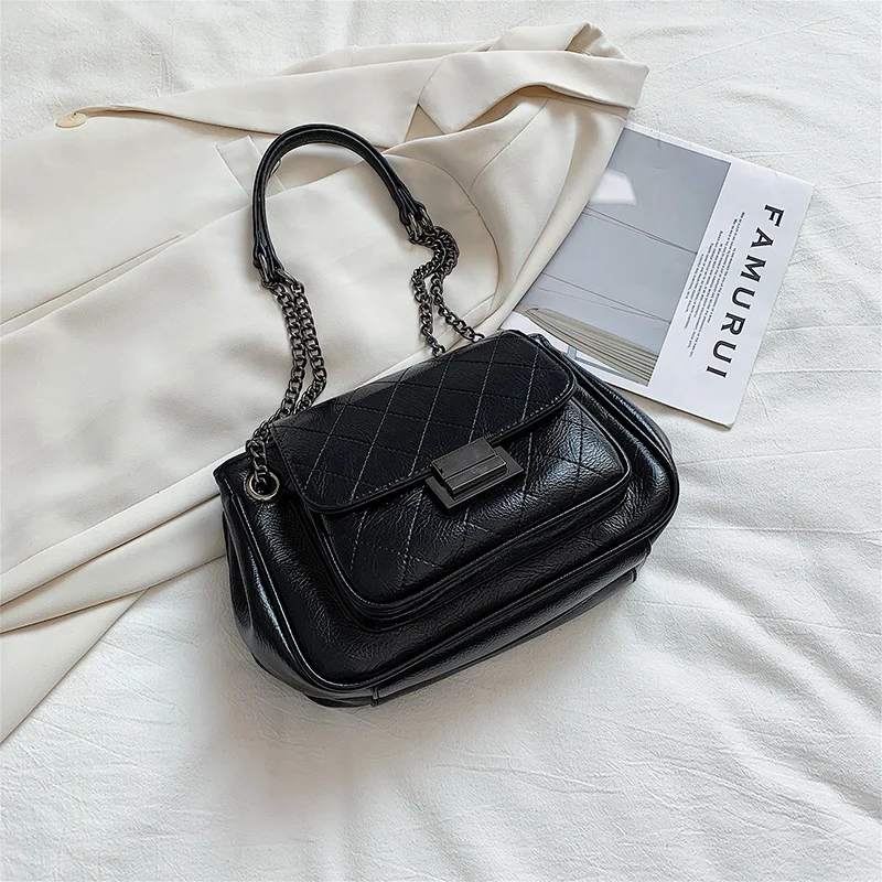 Casual Green Chain Shoulder Bags for Women Fashion Designer Luxury Brand Purses and Handbags PU Leather Small Cross Body Bag