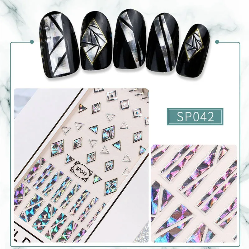 Новейшая стикеры 3D на ногти Nail Art Переводные картинки голографические золотые металлические переводные наклейки Единорог Лаванда Цветок пони крест - Цвет: 42