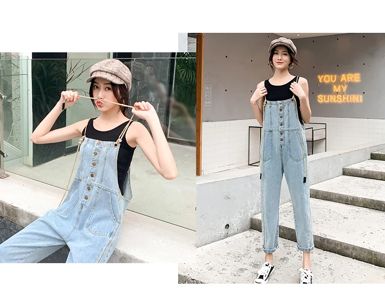New Stylish Casual Loose Vintage Women Denim Overalls Scratched Washed Girl Full Lengt Pants Female Jumpsuits