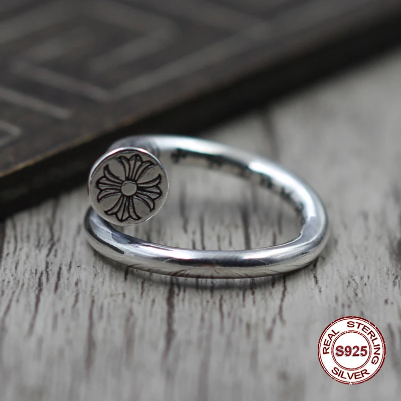 

S925 pure silver men's ring personality Do old restoring ancient ways The punk style The crusader nail classic ring Gift to your