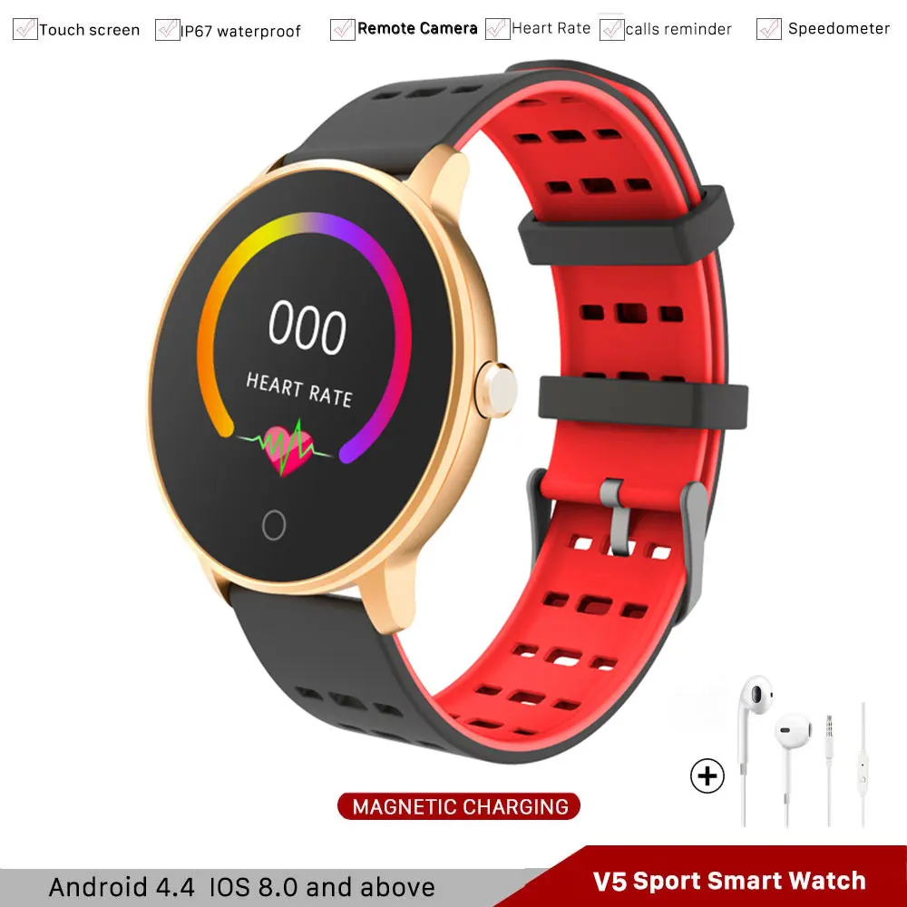 

2019 V5 Bluetooth Smart Watch Men Blood Pressure Waterproof Call Reminder Push Silica Strap Gold Smartwatch For IOS Android 4.4