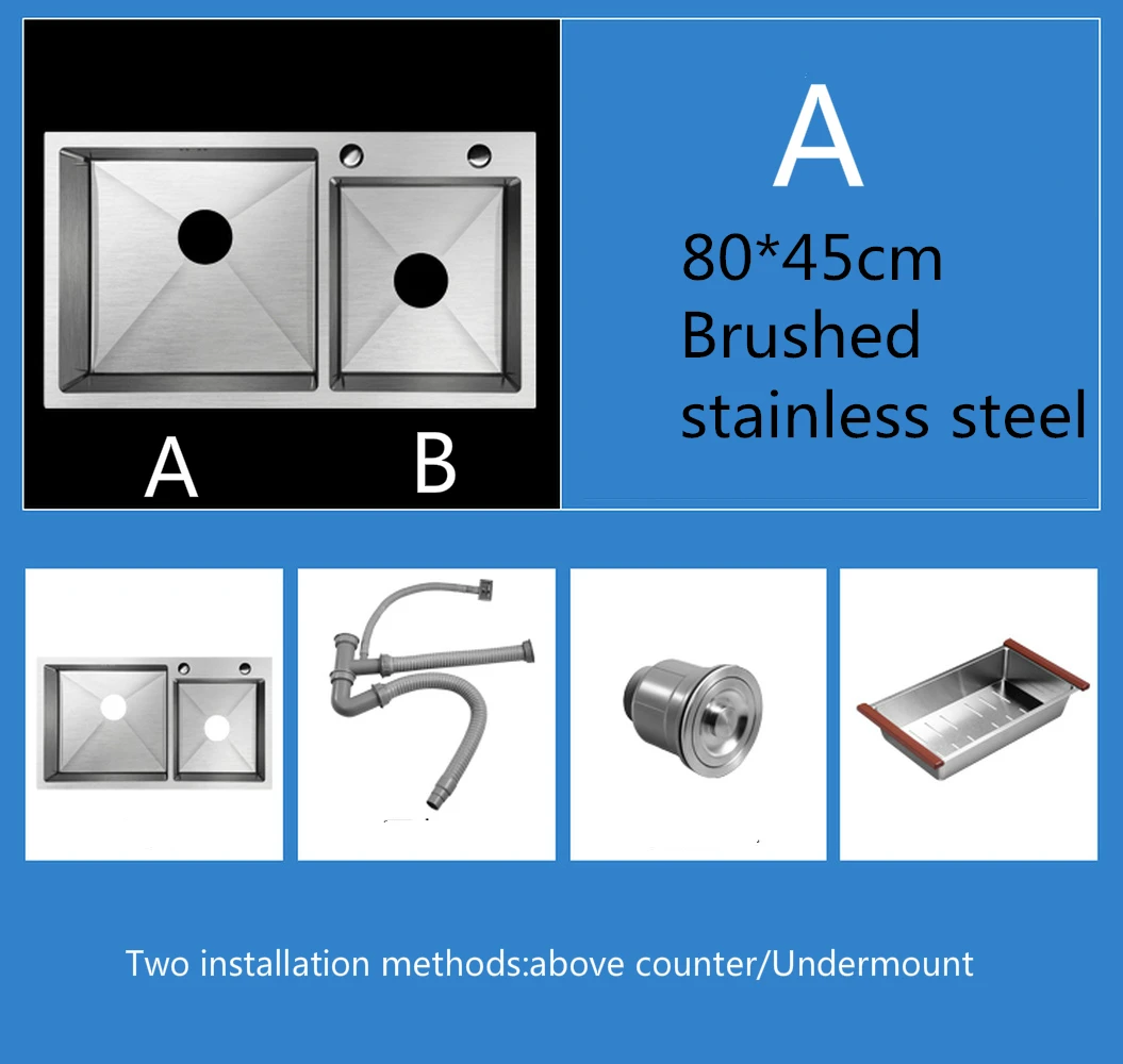 304 нержавеющая сталь матовая Золотая кухонная раковина толщиной 4 мм одна чаша над счетчиком Нано покрытие раковина с сливной корзиной черная раковина - Цвет: A 80X45cm