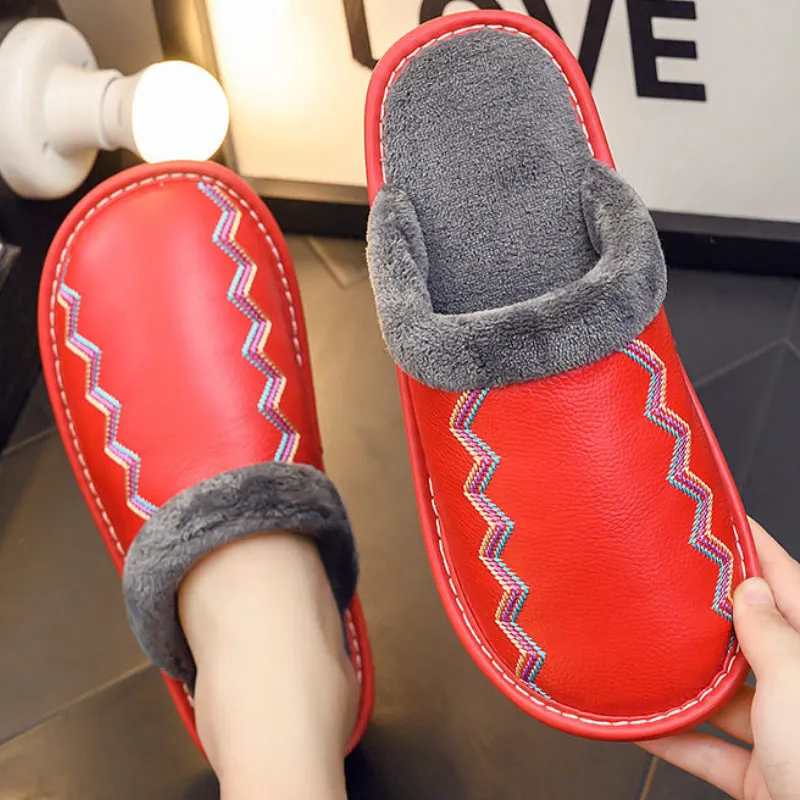 Women Slippers Luxury Brand Genuine Leather Home Unisex Fur Slides Winter Indoor