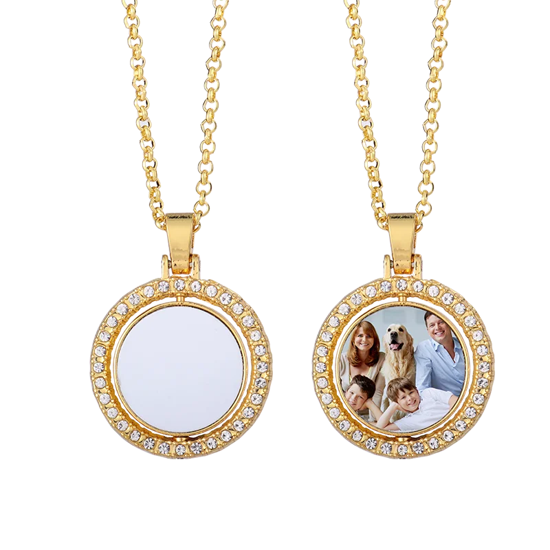 

Fashion Women Accessories Sublimation Blank Rotatable Round Pendant Necklace A0093