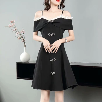 

Mini Dress High Quality 2020 Summer New Women'S Party Casual Sexy Elegant Chic Black Strap Off Shoulder Dresses