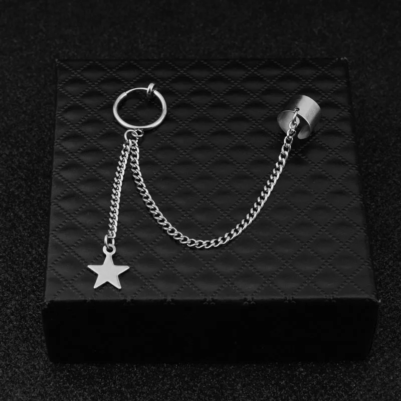 Free Shipping 1pc Kpop Star J HOPE Simple Ear Clip Star Tassel Personality Earrings Women Men Jewelry Never Fade EH-584 - Окраска металла: A ear clip