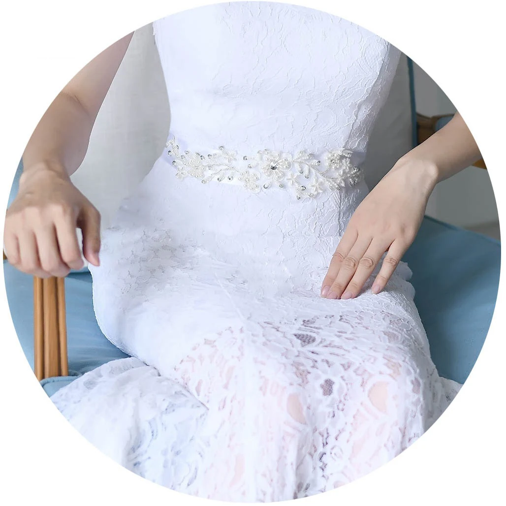 

Fashion Wedding Belt For Bride Women Handmade Pearl Flowers Applique Decoration Dress Waist Seal Lady Party Dress Belt
