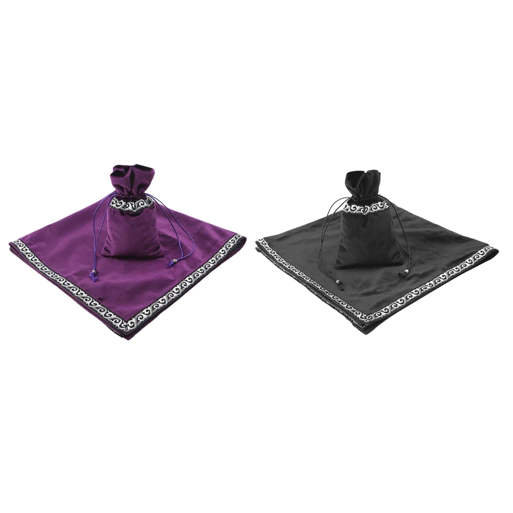 2 Colors Altar Tarot Table Cloth, 26 x 26 inches Divination Wicca Velvet Cloth with Tarot Pouch, Purple and Black