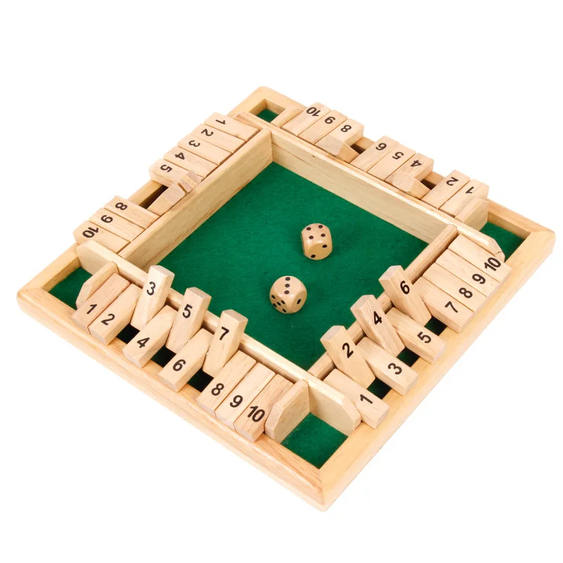 Deluxe Four Sided 10 Numbers Shut The Box Wooden Board Game Set Dice Party Club Drinking Flips Puzzle Games For Adults Families | Спорт и
