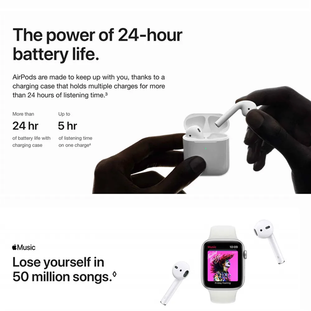 Original Apple AirPods Bluetooth Headset with Wireless Charging Case for iPhone iPad MacBook iPod Apple Watch