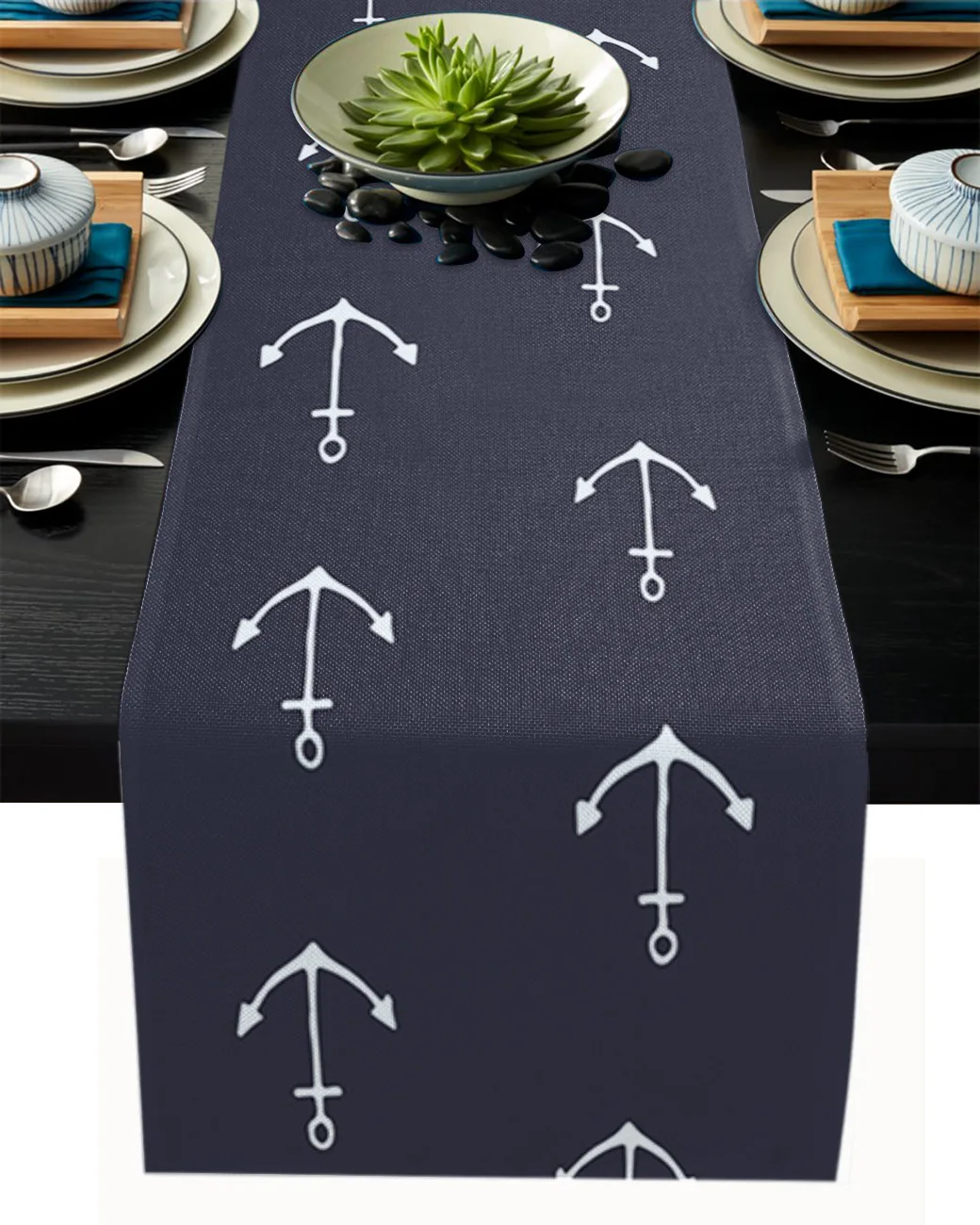 Anchor Blue Navy Lines Modern Table Runners Placemat Coasters Wedding