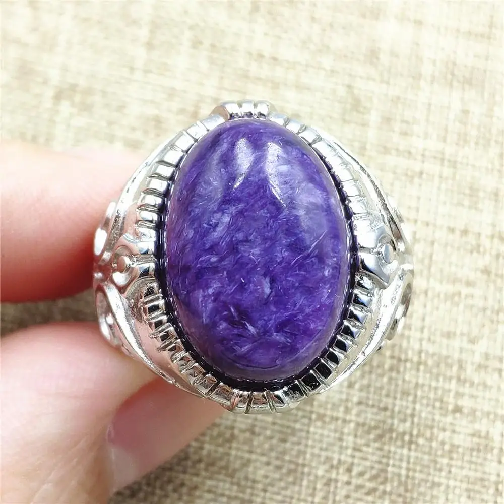 

Genuine Natural Purple Charoite Adjustable Ring Gemstone From Russia 18x13mm 925 Sterling Silver Fashion Ring AAAAAA