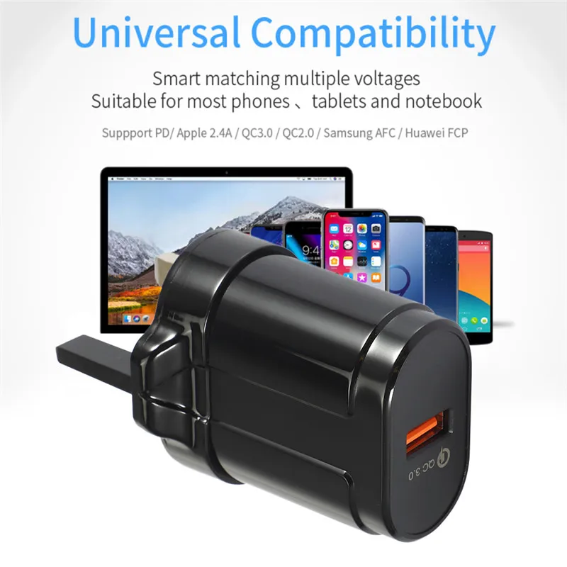 Одно зарядное устройство USB QC 3,0 для телефона с разъемом US/EU/UK, быстрое зарядное устройство для путешествий, портативное зарядное устройство USB для IPhone, Ipad, samsung