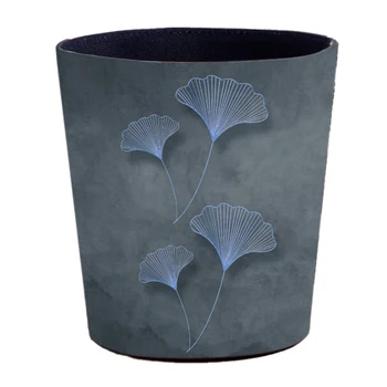 

25x20x27cm 10L Waterproof Leather Trash Bin Waste Container Garbage Can Dustbin Trash Can Basket Garbage Bucket-Blue Line Leaves