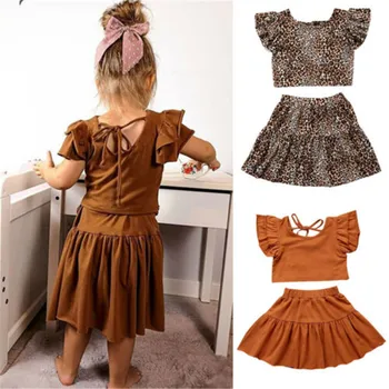 

Toddler Baby Girls Leopard Printed Clothes Set Summer Short Sleeve Summer Tops T-shirt Ruffle Mini Skirts 2Pcs Outfits Clothes