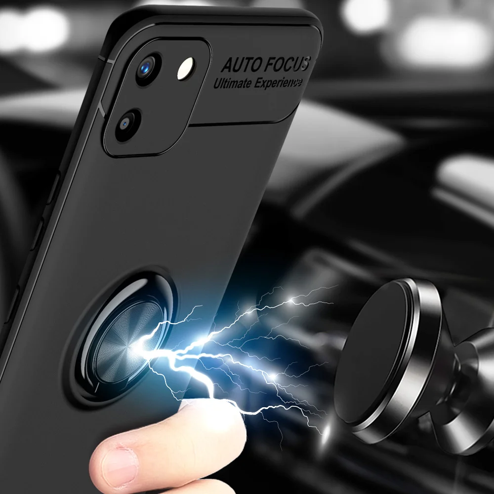 Магнитный автомобильный чехол для Realme C11 мягкий с кольцом-держателем пальца |