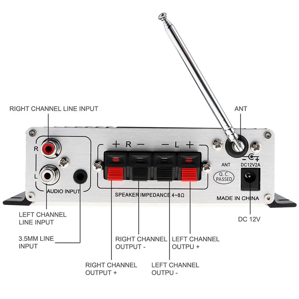 Bluetooth мини усилитель мощности аудио автомобиля Hi-Fi усилитель MP3 FM USB SD AUX автомобильный домашний динамик усилитель автомобильный