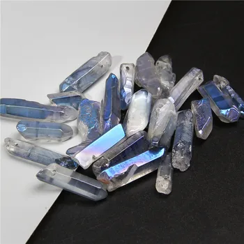 

10pcs Blue Gray Titanium Quartz Crystal Top Drilled Point Pendant Beads Natural Rough Rock Crystal Pillar Sticks Beads Jewelry
