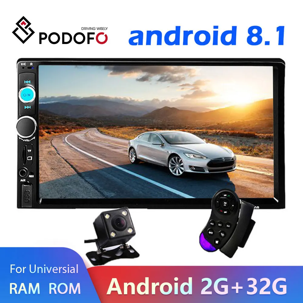 Цена Podofo 2 din Android 8,1 Автомобильный мультимедийный плеер Радио Стерео 7