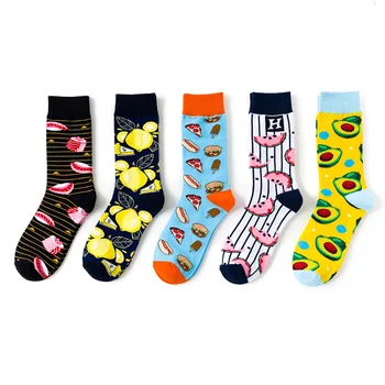 

Funny Happy Socks Men Socks Cartoon Gourmet Burger Pizza Fruit Print Socks Fashion Cotton Socks Women Couple Soks 5 Pairs/set