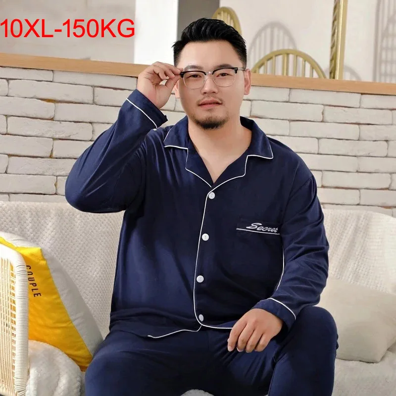 Pajama Sets Men Pajamas Sets 100% Cotton Casual Loose Home Sleepwear Large Size 7XL 9XL 10XL