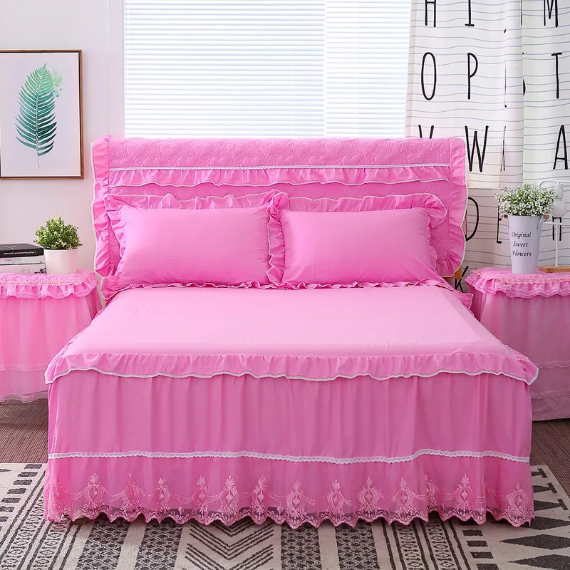 

1 pc Lace Bed Skirt +2 pcs Pillowcases bedding set Princess Bedding sheet Bed For Girl bed Skirt Plus Size bed skirt set