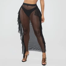 Сексуальный прозрачный длинный купальник юбка из прозрачной сетки Тощий саронг бикини накидка