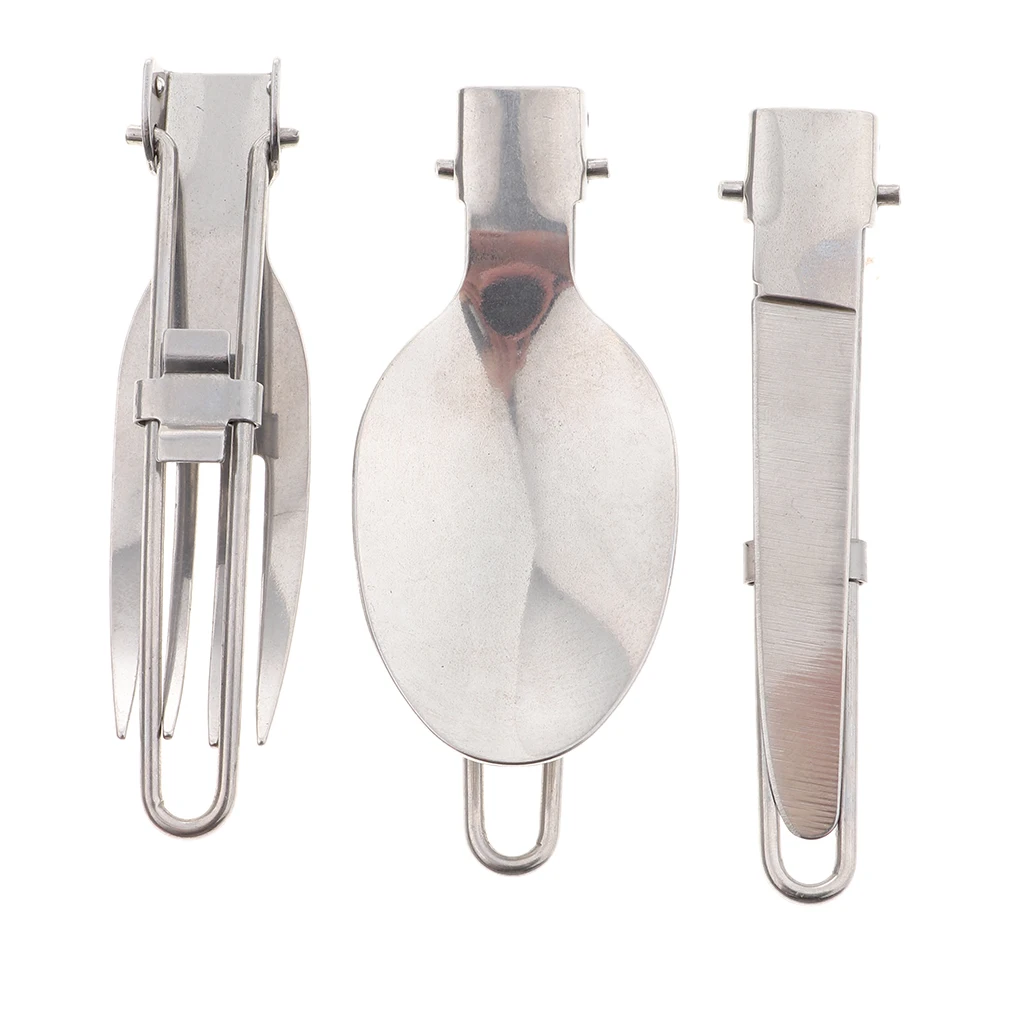 3pcs Foldable Cutlery Set Spoon Fork For Outdoor Camping Picnic BBQ 304 Stainless Steel Portable Travelling Tableware