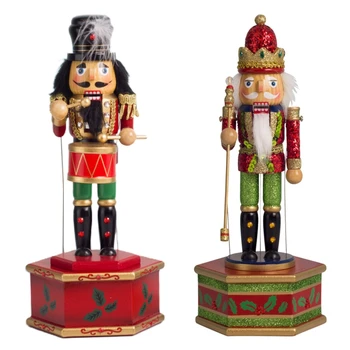 

Round Base Wooden Music Box Guard Decorations Nutcracker Decor Soldier Toy Decor 425C