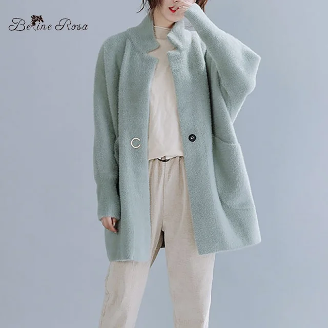 baby green BelineRosa, милый цвет, розовый/зеленый светильник, воротник-стойка, на одной пуговице, зимние пальто, большие размеры, женская одежда, шерстяные пальто, JJDM0133 - Цвет: baby green