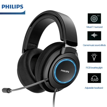 

PHILIPS Gaming Shp9500 Upgrade Game Version TAG6105 Headphone Wired HIFI Computer USB 2.0 With Mic Multimedia Flagship For PC