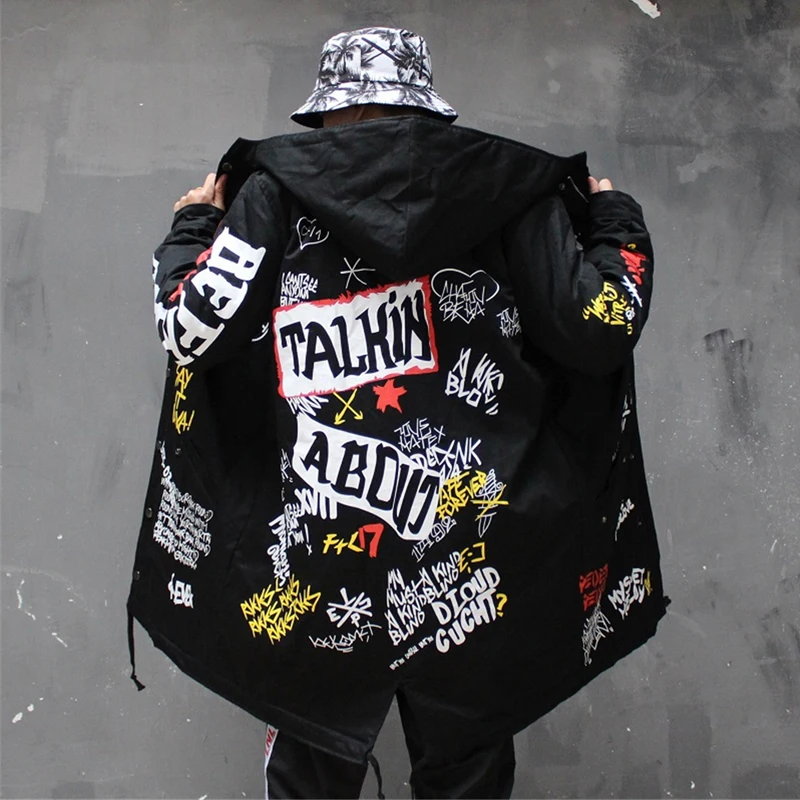Американский размер пальто с надписями граффити Мужская Осенняя длинная куртка