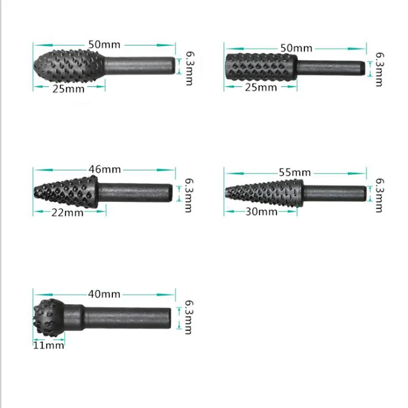 5 шт./компл. рашпиль файла сверла Rasp набор дрель шлифовальная машина дрель Рашпиль для деревообрабатывающий инструмент для резьбы 1/" Круглый хвостовик набор ротационных напильников