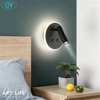 

Double switch LED Wall Lamp For Bedroom Round Reading Wall Sconce Applique murale luminaire Modern Office led art Lighting